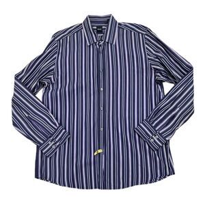 Hugo Boss Button Down Long Sleeve Dress Shirt Men XL Striped Purple Cotton